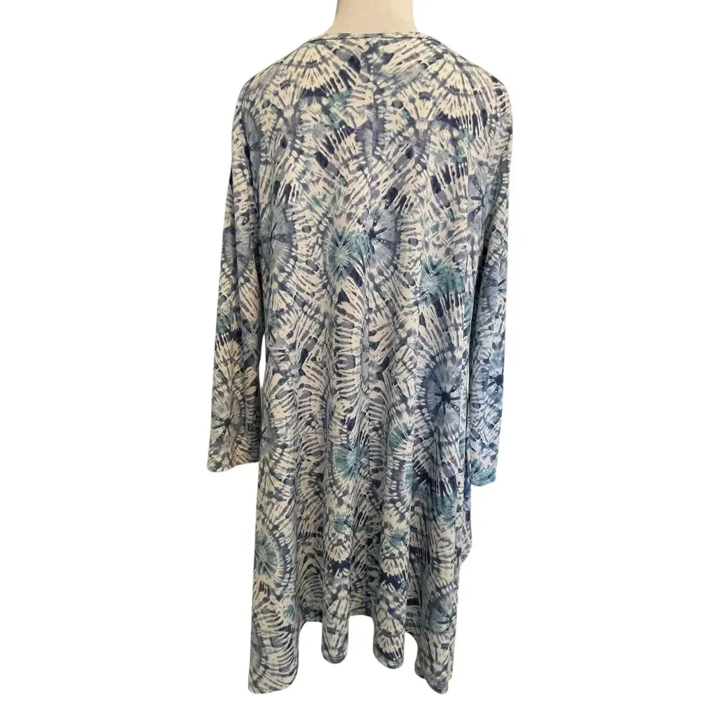 Clara Sun Woo Spring Print Tunic Womens Large Blue Burst High Low Top Lagenlook